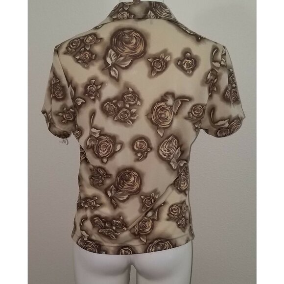 NWT California Edge Brown Floral Shirt Top Juniors Large Ties In Front Roses - Picture 6 of 8